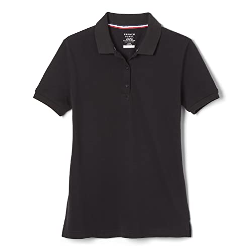French Toast Women's Juniors' Cotton Blend Stretch Pique Short Sleeve Polo Shirt, Black, Large