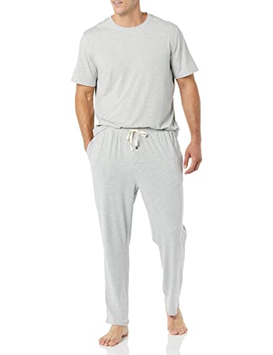 Amazon Essentials Men's Modal Cotton T-Shirt and Full-Length Bottoms Pyjama Set, Grey Heather, S