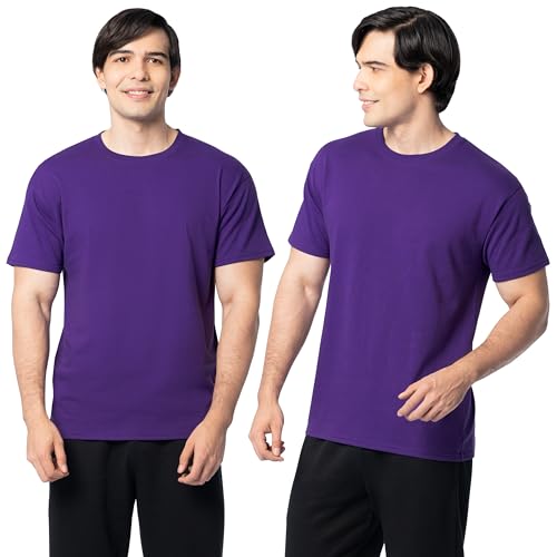 Fruit of the Loom Men's Eversoft Cotton T-Shirts (S-4XL), Crew-2 Pack-Purple, X-Large