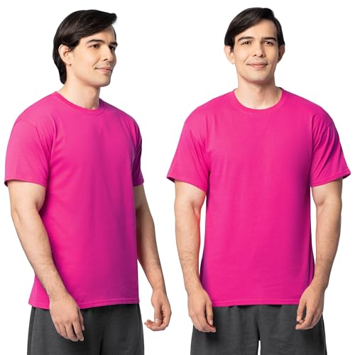 Fruit Of The Loom Mens Eversoft Cotton Shirts, Breathable & Moisture Wicking With Odor Control, Sizes S-4x, Crew - 2 Pack - Cyber Pink, Large US