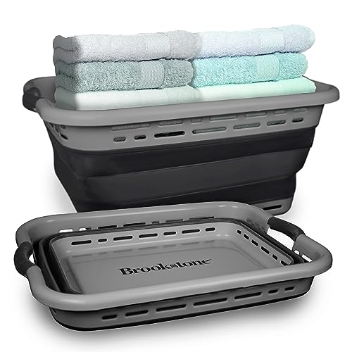 BROOKSTONE, 11 GALLONS - [OUR LARGEST BASKET EVER] 24" Collapsible Laundry Basket, Comfort Non-Slip Grip Handles, M