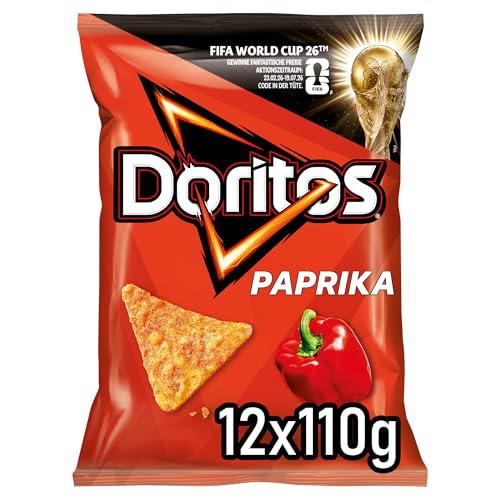 🔥 STARKER PREIS (-41%) Doritos Paprika -Tortilla Nachos mit Paprika Geschmack - Herzhafter Snack zum Knabbern aus Mais (12 x 110g) (Verpackungsdesign kann abweichen)