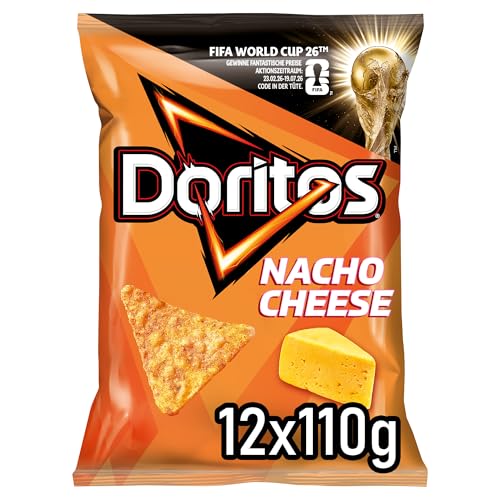 🔥 STARKER PREIS (-41%) Doritos Nacho Cheese -Tortilla Nachos mit Käse Geschmack - Herzhafter Snack zum Knabbern aus Mais (12 x 110g) (Verpackungsdesign kann abweichen)