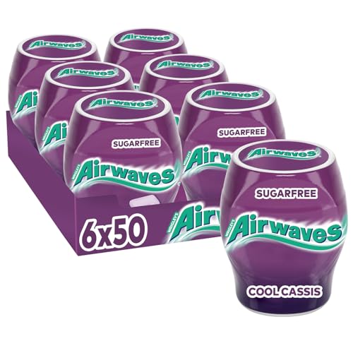 🔥 STARKER PREIS (-33%) Airwaves Kaugummi Zuckerfrei, Cool Cassis Gum, 6 x 50 Dragees, Großpackung Chewing Gum, Kaugummi ohne Zucker mit Minz Frische (300 Dragees)
