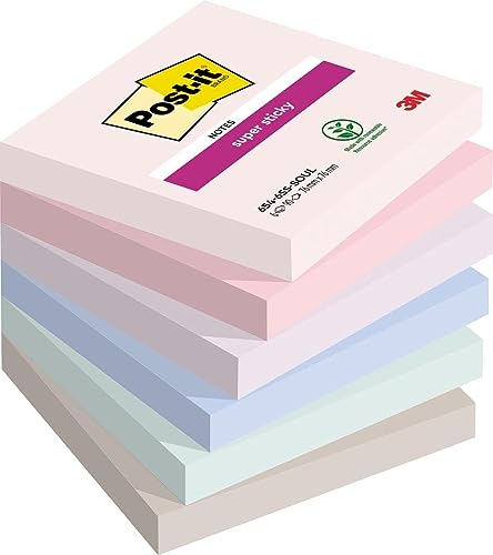 (-56%) Post-it Super Sticky Notes Soulful Collection - 6 Blöcken, 90 Blatt pro Block, 76 mm x 76 mm, Pink, Lila, Grün, Grau, Blau - Extra-stark klebende Notizzettel für Notizen, To-Do-Listen und Erinnerungen