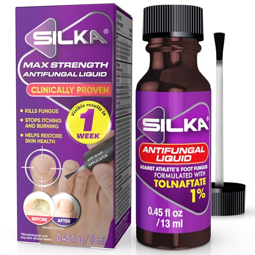 SILKA Max Strength Antifungal Liquid for Toenail Health with Brush Applicator, Results in 1 Week, Nail Fungus Treatment for Damaged Toenails, Athlete's Foot Treatment, Tolnaftate 1% 0.45 Fl Oz