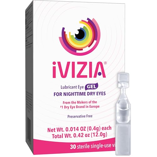 iVIZIA Lubricant Eye Gel for Severe and Nighttime Dry Eye Relief, Preservative-Free, Moisturizing, 30 Sterile Single-Use Vials Packaging May Vary