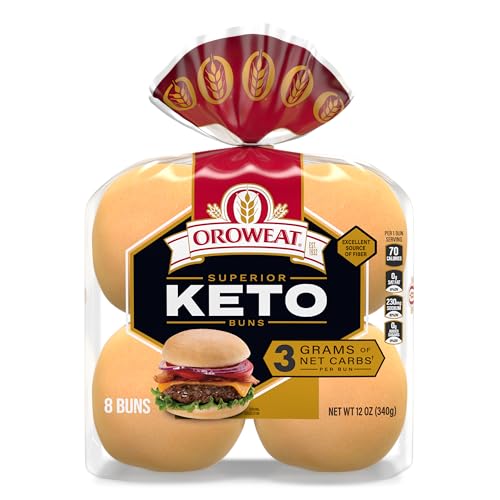 Oroweat Superior Keto Plain Hamburger Buns, 8 count, (1.5 oz each), Hamburger Buns, 12 oz Bag