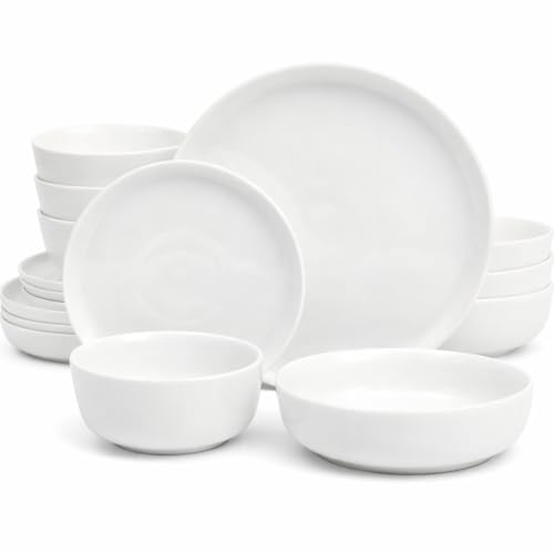 Gibson Home Oslo Porcelain Chip and Scratch Resistant Dinnerware Set, Service for 4 (16pcs), Ceramic Plates and Bowls Dishes Sets, White - Microwave and Dishwasher Safe