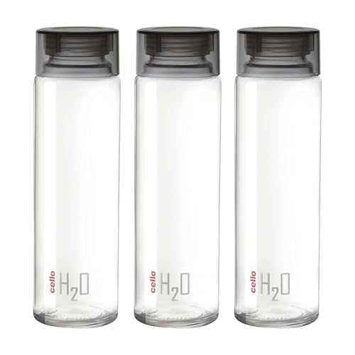 CELLO H2O Glass Fridge Water Bottle with Plastic Cap | Leak proof & break-proof | Wide mouth & Easy to Clean | Best Usage for Office/School/College | 