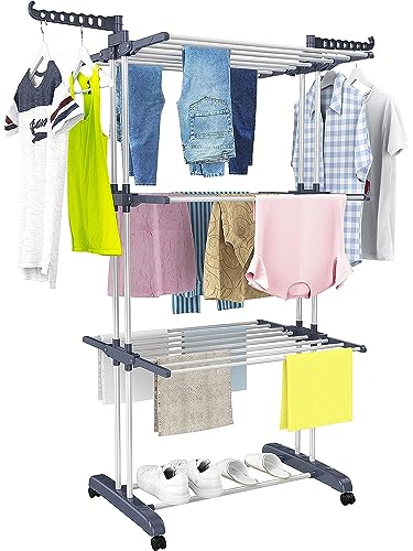 HOMIDEC Clothes Drying Rack, Oversized 4-Tier(67.7" High) Foldable Stainless Steel Drying Rack Clothing, Movable Dr