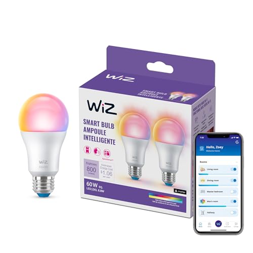 WiZ LED Smart Light Bulbs, Sunset to Sunrise Automation + Motion Detection + Control with Voice or App, Full Color A19 60W 800LM E26 Indoor, Matter Compatible - 2 Pack