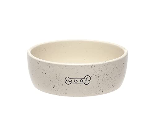 Pearhead Ceramic Woof Dog Bowl, Holds 3 Cups, Stoneware Food and Water Dish, Pet Feeding, Microwave and Dishwasher Safe, Medium