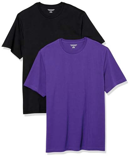 (-40%) Amazon Essentials Herren Kurzärmeliges Baumwolle Crewneck T-Shirt, 2er-Pack, Dunkelpurpur/Schwarz, M