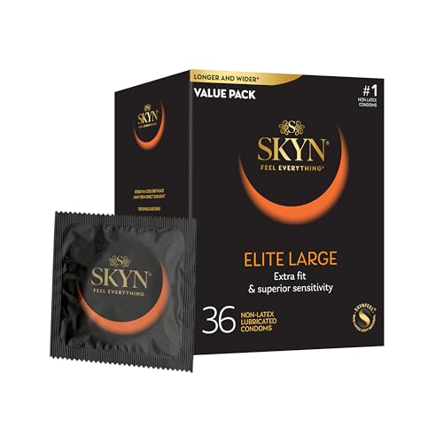 SKYN Elite Large Non-Latex Lubricated Condoms, 36 Count, Comfortable and Smooth Lubricated Condoms, Triple Tested (Pack of 1)
