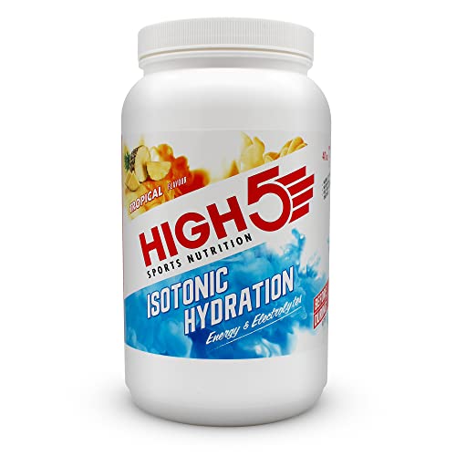 HIGH5 Hydration Energy Drink Powder | Isotonic Electrolyte Hydration | 28 g Carbs | 25mg Magnesium | Added Postbiotics | Zero Fat | (Tropical, 1.23kg)