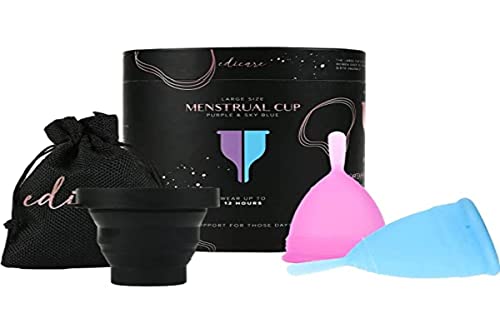 Edicare, Menstrual Cups, Special Edition, 2 Cups Pack, 1 Steriliser and 1 Carrying Bag, Certified Medical Grade Silicone, Ecological, Organic, Soft, Reusable, Washable 100% Safe (L - Special Edition)