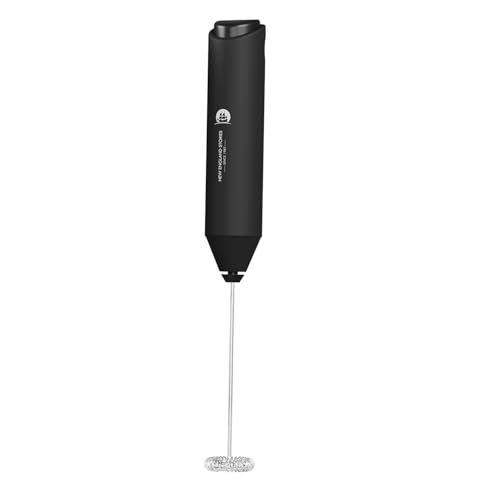Powerful Milk Frother Wand - Mini Handheld Milk Frother with Stainless Steel Whisk - Battery-Powered Drink Mixer for Coffee, Lattes, Cappuccinos, Matcha - Coffee Enthusiasts Gift - Black