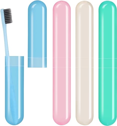 KBS Toothbrush Holder Cover Case Cap (Pack of -4) Portable Storage Compact Protector Box Capsule Shape for Home,Bathroom Organizer,Travelling Hiking C