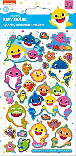 Paper Projects 01.70.06.167 Baby Shark Sparkly Stickers | Official Licensed Product | Reusable on Non-Porous Surfaces, White, 19.5cm x 9.5cm