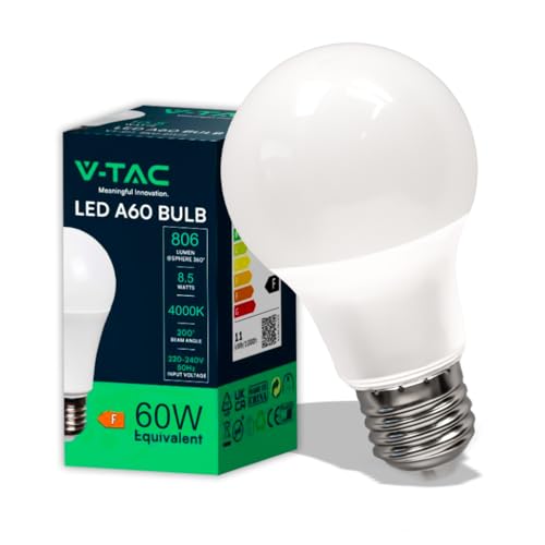 ⚡ BLITZDEAL (-88%) V-TAC LED Glühbirne E27 8,5W (entspricht 60W) A60, 806Lumen, 4000K - LED Lampe Neutralweiß - LED-Glühbirne, 1 Stück