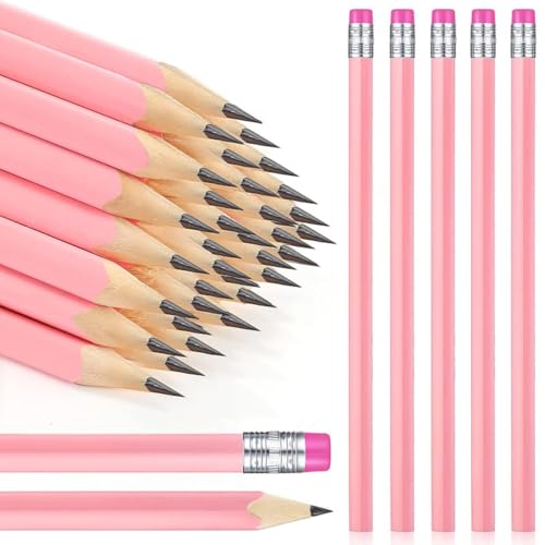 Tinlade 50 Pcs Triangular Grip Pencils Wood Wedding Pencils HB Graphite Pencil Pack Eraser for Baby Shower Drawing Sketching Bridal Shower Office Supplies(Pink)