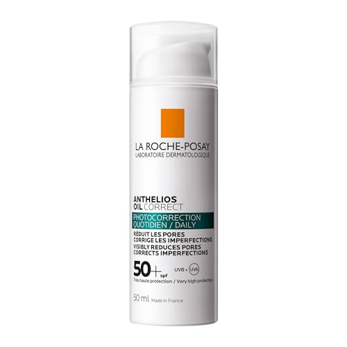 La Roche-Posay Anthelios Oil Correct SPF50+ Sun Cream for Oily and Acne Prone skin, Mattifying Photo Correction Sunscreen with UVB and UVA Very High Protection, 50ml