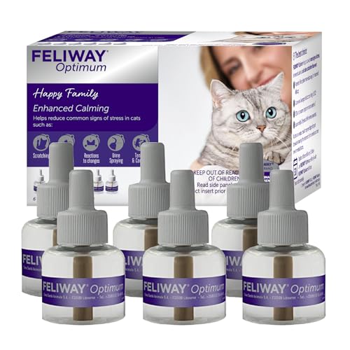 FELIWAY Optimum 6 x 30 Day Cat Calming Refills for Pheromone Diffuser, 6 x 48ml Value Pack - Helps Reduce Common Signs of Stress in Cats & Kittens, Enhanced Calming
