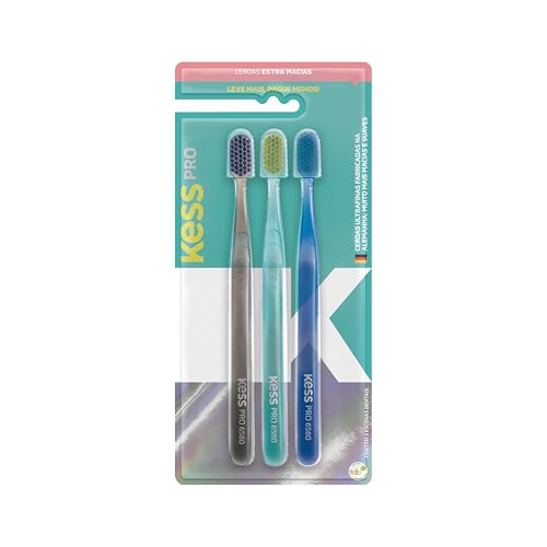 Kess, Pack com 3 Escovas Dentais Pro Extra Macias, Cores Sortidas