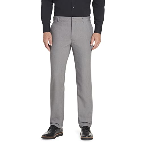 Van Heusen Men's Wrinkle Free Stretch Flat Front Dress Pant, Silver Grey, 42W x 34L