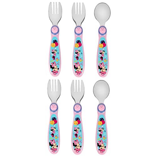 Disney Minnie Mouse Toddler Forks and Spoons Bundle - 6 Pieces - Dishwasher Safe Utensils