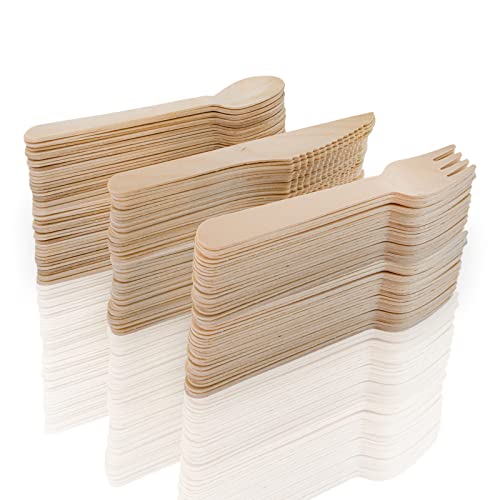 🔥 STARKER PREIS (-47%) MCE-Commerce Holzbesteck 50 x Holzgabel, 50 x Holzmesser, 50 x Holzlöffel aus Birkenholz A5301150 Braun