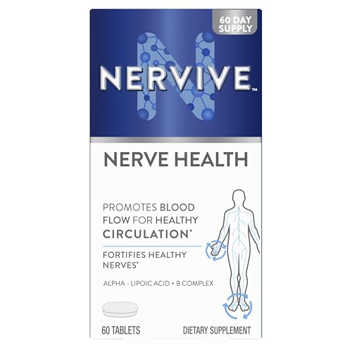 Nervive Nerve Health, with Alpha Lipoic Acid, to Fortify Nerve Health and Function in Fingers, Hands, Toes, & Feet*, and Support Healthy Circulation, ALA, Vitamins B12, B6, & B1, 60 Tablets