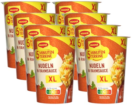 🔥 STARKER PREIS (-19%) MAGGI 5 Minuten Terrine XL Nudeln in Rahmsauce, leckeres Fertiggericht mit Instant Nudeln, Pasta-Snack in cremig herzhafter Sauce, 8er Pack (8 x 83g)