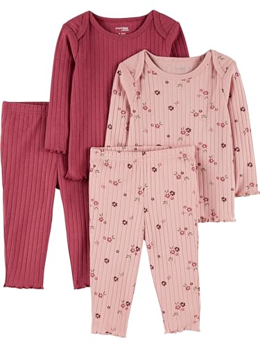 Simple Joys by Carter's Baby Girls' 4-Piece Textured Set, Plum/Floral, 18 Months