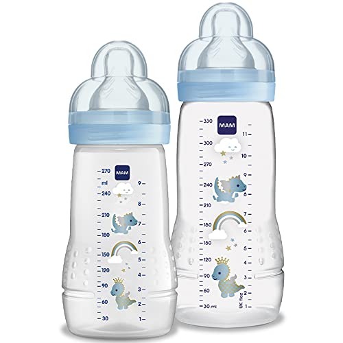 MAM Baby Kit 2 Mamadeiras Easy Active Set, 270ml e 330ml Com Formato Ergonômico e Fácil de Segurar para Crianças 2+ Mese...