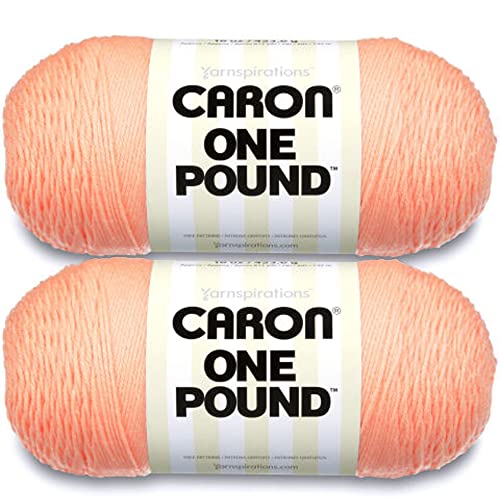 Caron One Pound Peach Yarn - 2 Pack of 454g/16oz - Acrylic - 4 Medium (Worsted) - 812 Yards - Knitting/Crochet
