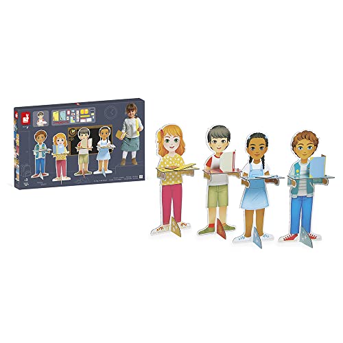 Janod - Un Jour… A l'Ecole - Jouet d'Imitation Métier - 250 Accessoires Inclus - Grands Personnages 65 cm - Développe l'imagination - Certifié FSC - Dès 3 Ans, J06623