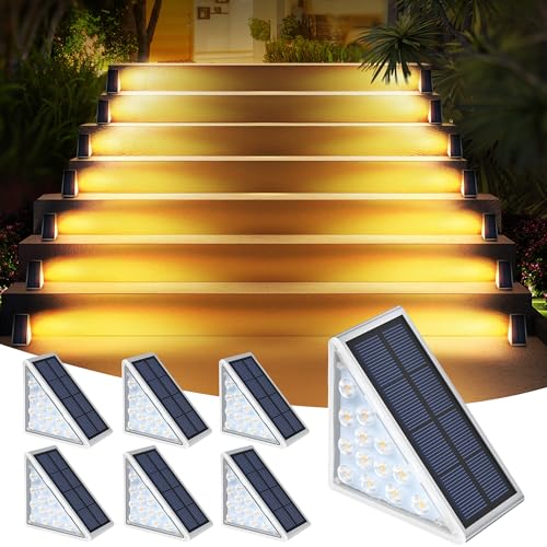 LED Solar Step Lights Waterproof Outdoor Stair Lights, Solar Deck Lights Outdoor Decor IP67 Solar Decoration Lights for Yard, Patio, Garden, Walkways, Front Door, Pathway, Driveway, Porch 6 Pack