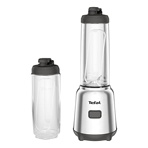 (-40%) Tefal Mix und Move Mini-Standmixer, 300 Watt, 2 Flaschen To-Go in Premium Tritan, kompaktes Design, einfach zu reinigen, abnehmbare Klingen, Einknopfbedienung, Silber/Grau, BL15FD