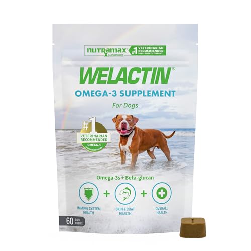 Nutramax Welactin Omega 3 Fish Oil for Dogs, Skin and Coat Health Supplement, Plus Immune and Overall Health, Premium Omega 3 Fatty Acids, Multivitamin For Dogs, Soft Chews, 60 Count