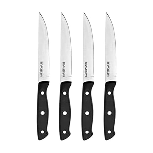 Farberware Triple-Riveted 4-Piece Steak Knife Set, High-Carbon Stainless Steel, Razor-Sharp Knives, Kitchen Knives, Set of 4, Black