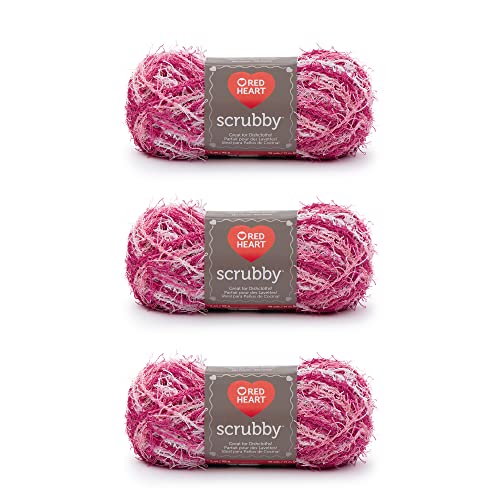 Red Heart Scrubby Candy Yarn - 3 Pack of 85g/3oz - Polyester - 4 Medium (Worsted) - 78 Yards - Knitting/Crochet