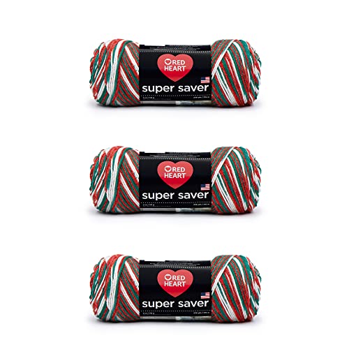 Red Heart Super Saver Yarn, 3 Pack, Mistletoe 3 Count