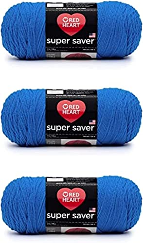 Red Heart Super Saver Blue Yarn - 3 Pack of 198g/7oz - Acrylic - 4 Medium (Worsted) - 364 Yards - Knitting/Crochet