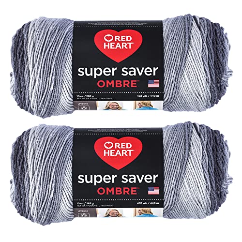 Red Hearts Super Saver Jumbo Anthracite Ombre Yarn - 2 Pack of 283g/10oz - Acrylic - 4 Medium (Worsted) - 482 Yards - Knitting/Crochet