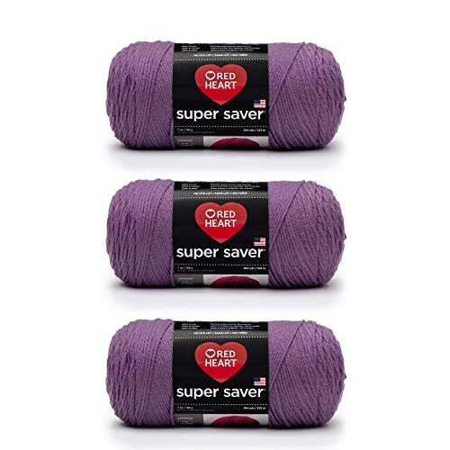 Red Heart Super Saver Medium Purple Yarn - 3 Pack of 198g/7oz - Acrylic - 4 Medium (Worsted) - 364 Yards - Knitting/Crochet