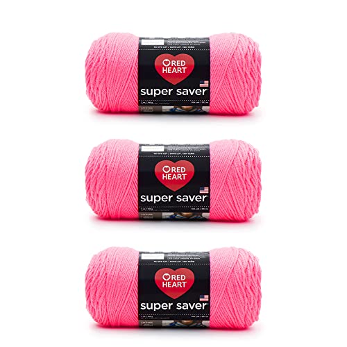 Red Heart Super Saver Pretty N' Pink Yarn - 3 Pack of 198g/7oz - Acrylic - 4 Medium (Worsted) - 364 Yards - Knitting/Crochet