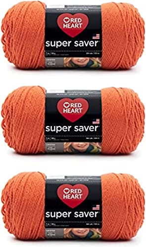 Red Heart Super Saver Carrot Yarn - 3 Pack of 198g/7oz - Acrylic - 4 Medium (Worsted) - 364 Yards - Knitting/Crochet