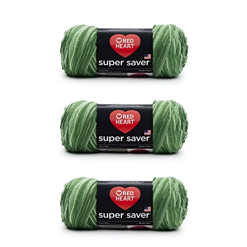 Red Heart Super Saver Yarn, 3 Pack, Green Tones 3 Count